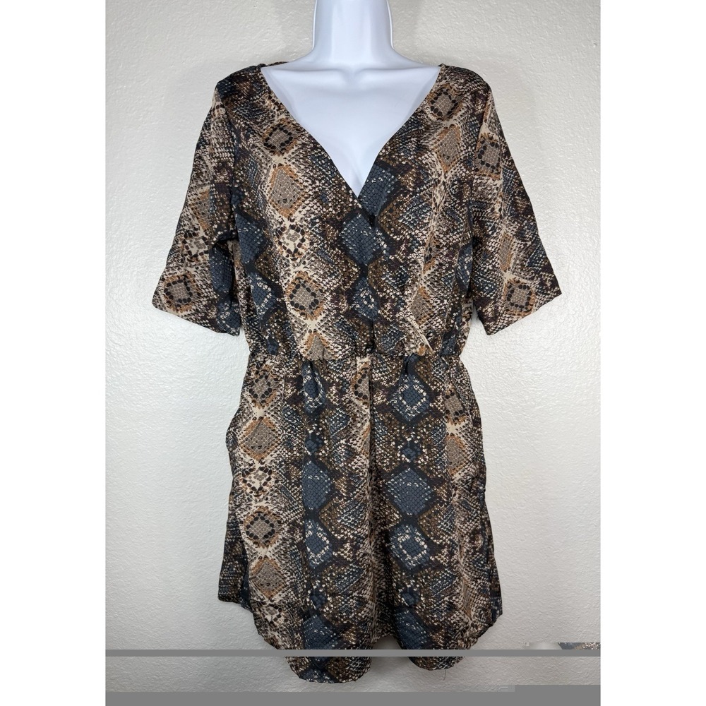 Mimi Chica snake skin print faux-wrap short Dress Women's Size L with Pockets